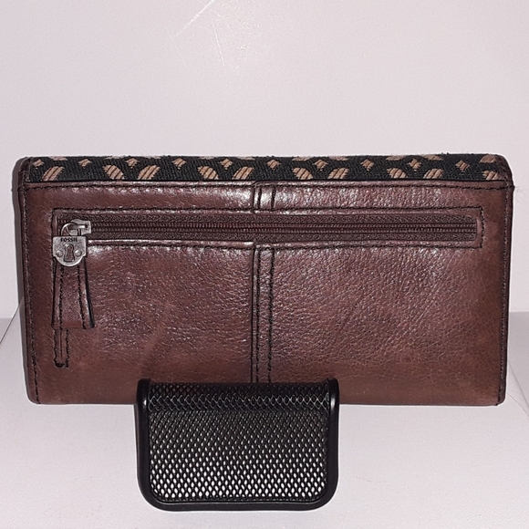 Fossil Leather & Canvas Trifold Wallet - EUC - Picture 3 of 7